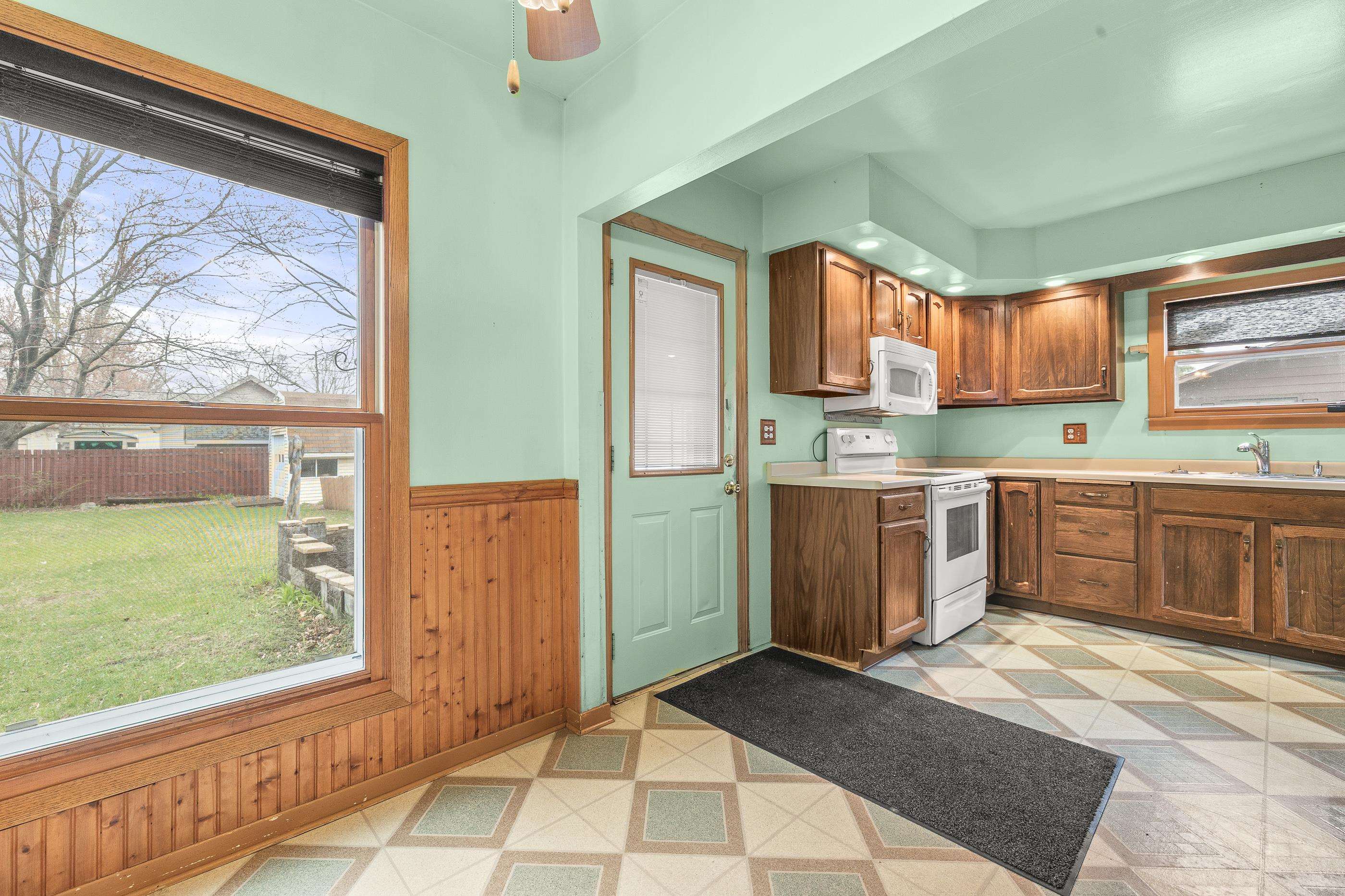 View to kitchen and back yard