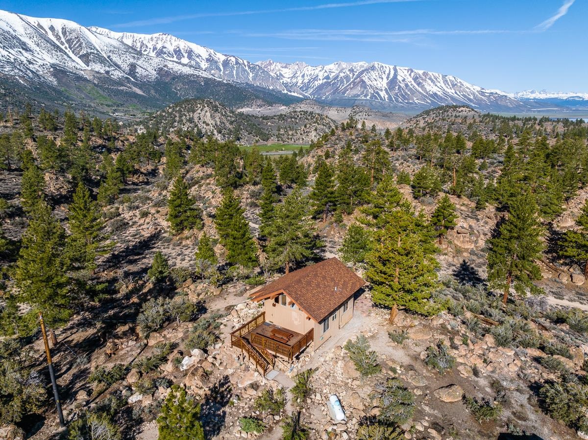 Looking for a cabin in the woods with a view?  Look no further than this one+loft cabin in the peaceful and secluded Pine Glade subdivision near Sunny Slopes.  This retreat is located on USFS land with breathtaking views of the Crowley Lake Basin and the Sierra Nevada, White and Glass Mountain ranges.  On a clear day you can even see Ritter and Banner Peak.   Relax on the back patio and take in the views after a day of enjoying nearby fishing, hiking, rock climbing, biking or off-roading.  Inside the cabin you will find the kitchen, dining, living room and one full bath downstairs.   Upstairs is a large space with room for multiple beds.  There is also a half-bath upstairs and a small deck.  Property improvements include newer sliding glass doors (upstairs and downstairs), tankless propane water heater and improved septic system. There is a USFS lease and buyers must be approved and although you are allowed to access year-round, the cabin cannot be occupied all year (ask for the USFS lease agreement).  Water to the area is provided year-round by the water association.  Schedule an appointment to view this picturesque cabin – only 20 minutes from Mammoth to the north or Bishop to the south.