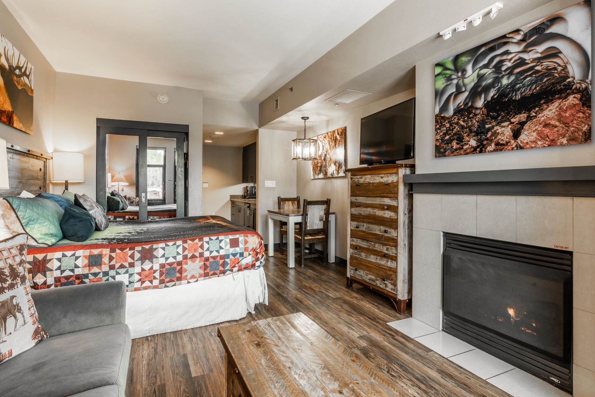 Experience a rare blend of style, comfort, and convenience in this beautifully remodeled and redecorated 3rd-floor Monache Studio.  With all-new restored wood furnishings and rich barnwood-look flooring throughout, this isn’t your usually boring and bland Westin unit. The living area includes a comfy sofa with a queen-size Tempur-Pedic sleeper which has been designed without bars or springs for unmatched comfort. And the king-sized Heavenly bed is yet another place to relax while enjoying your favorite shows above the gas fireplace. Wake up each morning to beautiful views of the surrounding mountains and the Village that sits just below them. This unit is a major upgrade over standard studios, providing an elevated experience in every detail. Indulge in full luxury amenities, including a pool, multiple hot tubs, an outdoor BBQ area, fitness center, ski lockers, and secure underground parking. Just steps from the Village at Mammoth, you’ll have easy access to restaurants, bars, shops, entertainment, and more.  And hop on and off the Village Gondola for effortless access to the slopes. Call your local real estate agent today for more information and be sure to look at the 3D virtual tour if you cannot see the listing in person!